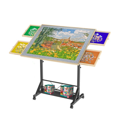 Wooden 1500 Piece Puzzle Table with Drawer, 35"*27.17" Adjustable Puzzle Table, 360° Tilting Puzzle Table with Legs and Wheels, Adjustable Height and Angle, with Protective Cover image 11