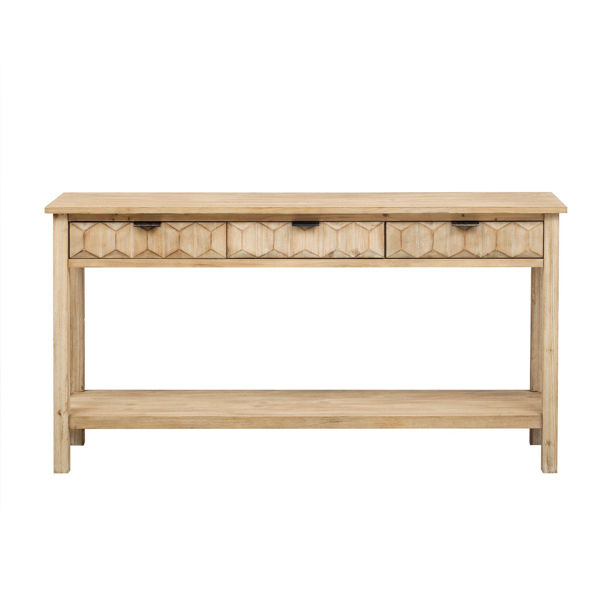U_Style 58.3'' Fir Veneer Entryway Table with Honeycomb-patterned Fronts,Modern Stylish Console Table with 3 Drawers and Solid Fir legs,Suitable for Living Room,Entryway, Hallway, Study, Foyer image 10