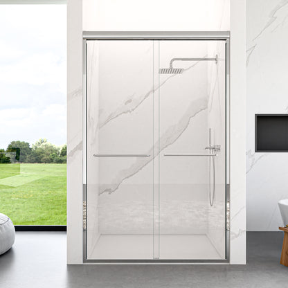 44"-48"W*72" H Semi-Frameless Double Sliding Shower Door, Bypass Shower Door, 1/4" (6mm) Thick SGCC Tempered Glass Door, Chrome image 1