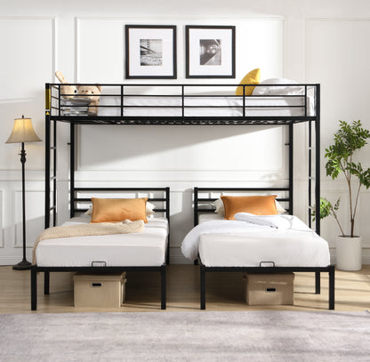 Full Over Twin Over Twin Bunk Bed,Triple Bunk Bed With a vertical ladder, Metal Frame Bunk Bed with Safety Rail, Full Over Twin Over Twin Triple Bunk image 2