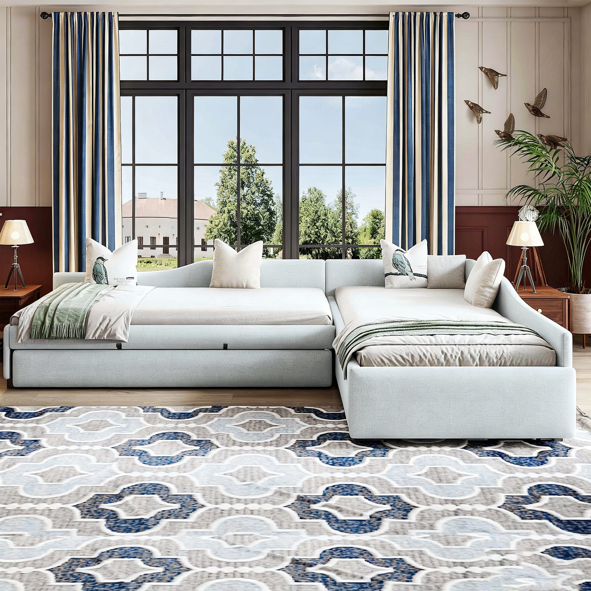 Upholstered Double Twin Size Daybed with Trundle and Drawer, Beige image 3