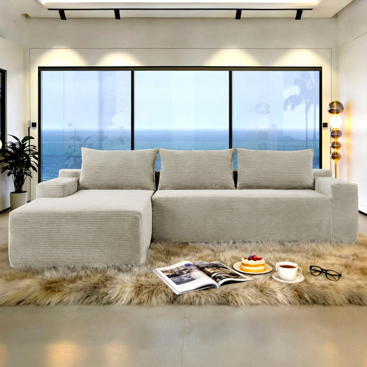 New2 96.9"Cloud Sectional Couch with L-Shape Chaise,Modern Modular Sofa with Deep Seat,Upholstered Couches for Living Room Bedroom,No Assembly Required,(Corduroy Fabric),Camel,left image 1