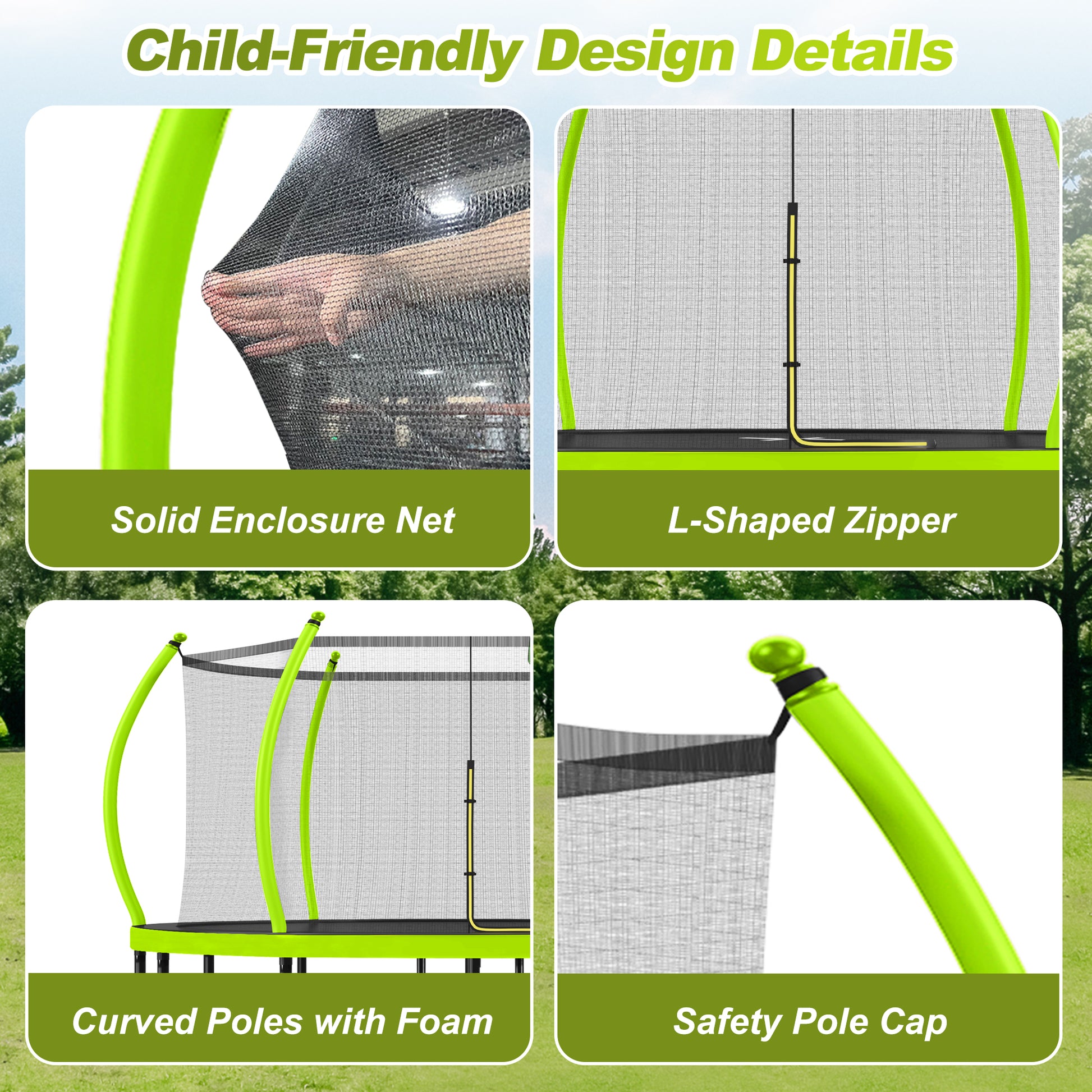 16FT Trampoline with Basketball Hoop for Kids and Adults, Round Outdoor Trampoline with Enclosure Net & Curved Poles & Ladder,Green image 6