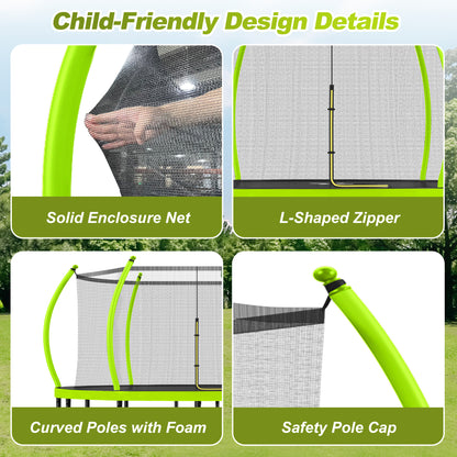 16FT Trampoline with Basketball Hoop for Kids and Adults, Round Outdoor Trampoline with Enclosure Net & Curved Poles & Ladder,Green image 6