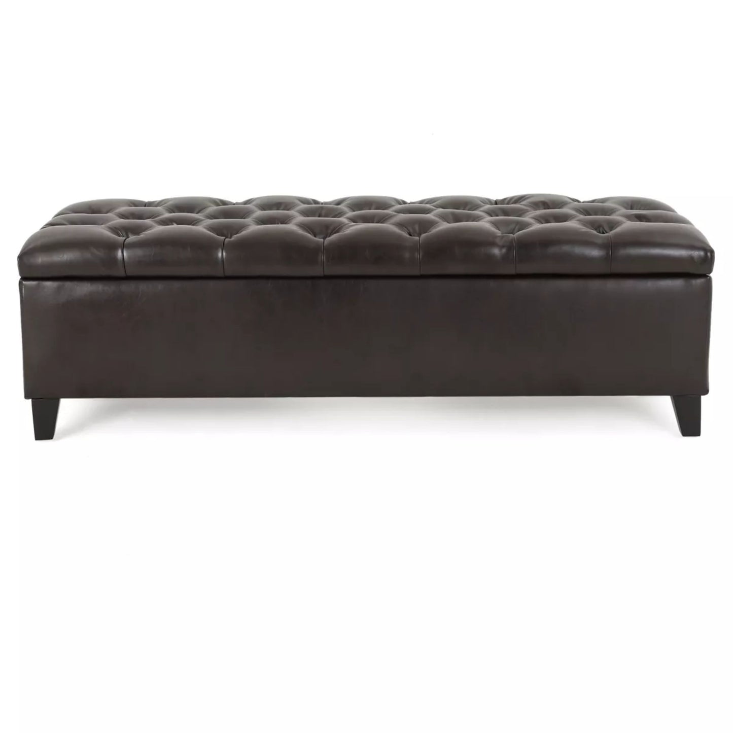 Ottoman Bench with Storage, Dark Brown PU Surface, Rubber Wood Legs, 300 lbs Capacity image 5