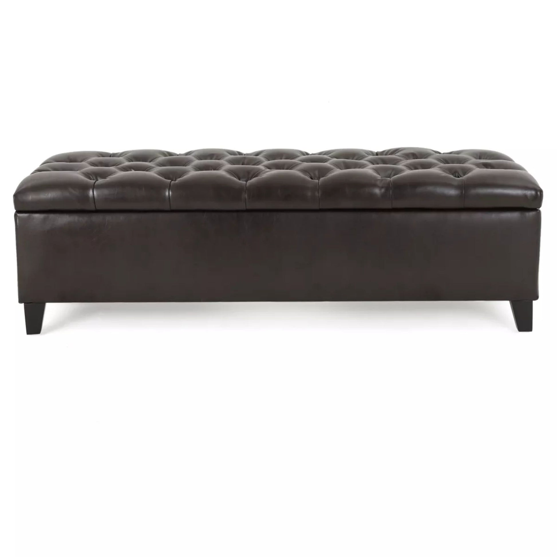 Ottoman Bench with Storage, Dark Brown PU Surface, Rubber Wood Legs, 300 lbs Capacity image 5