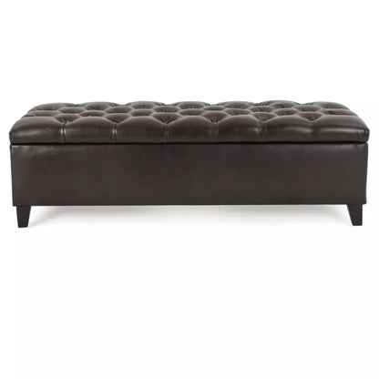 Ottoman Bench with Storage, Dark Brown PU Surface, Rubber Wood Legs, 300 lbs Capacity image 5