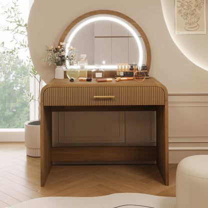 39" Makeup Vanity Table with Mirror Touch Screen Lighted Mirror, Dressing Table with Drawer for Bedroom, Espresso image 2