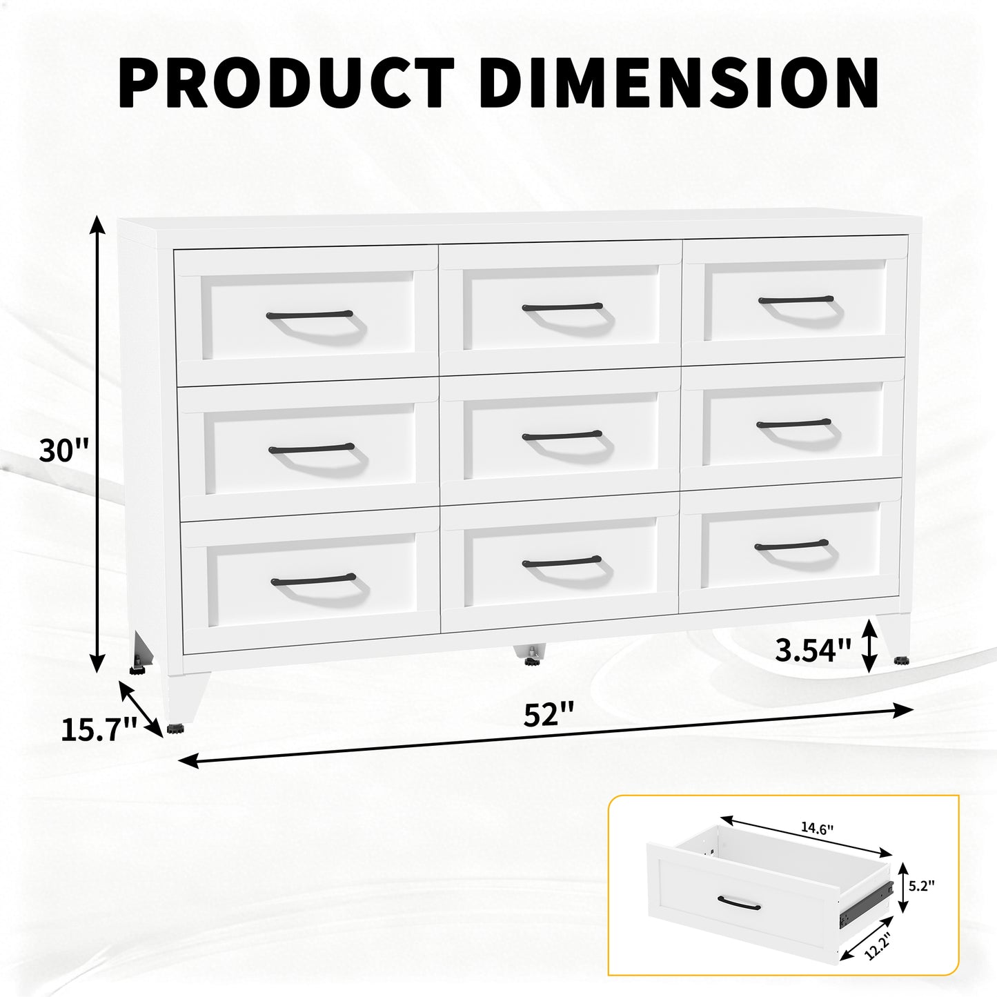 9 Drawer Dresser for Bedroom, Metal Profile Chest of Drawers, White Bedroom Dresser with Storage Drawers for Closet, Hallway, Entryway, Steel Furniture with Quiet-Glide Rails, Easy-Clean & Scratch image 2