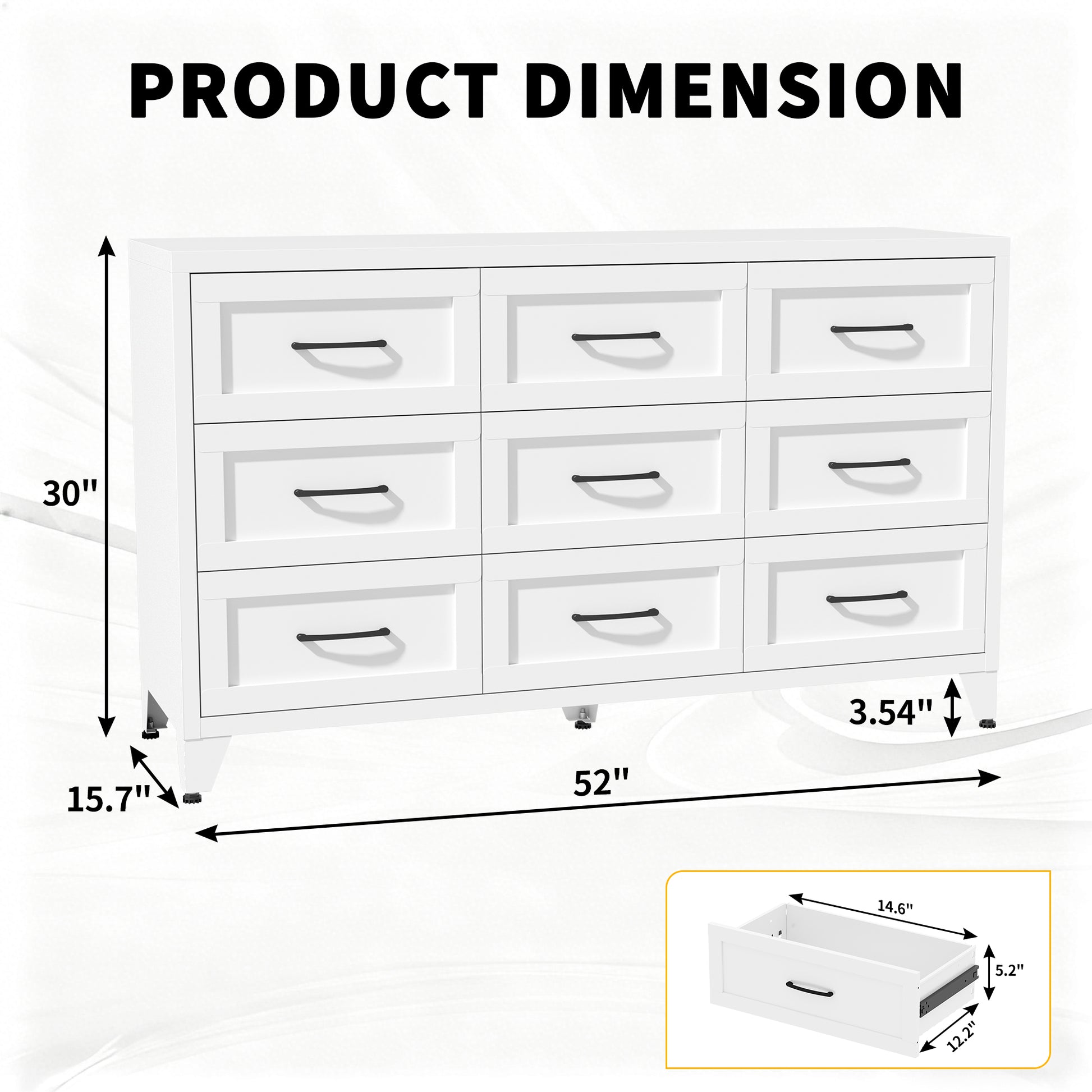 9 Drawer Dresser for Bedroom, Metal Profile Chest of Drawers, White Bedroom Dresser with Storage Drawers for Closet, Hallway, Entryway, Steel Furniture with Quiet-Glide Rails, Easy-Clean & Scratch image 2