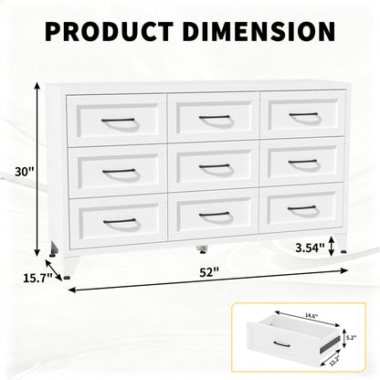 9 Drawer Dresser for Bedroom, Metal Profile Chest of Drawers, White Bedroom Dresser with Storage Drawers for Closet, Hallway, Entryway, Steel Furniture with Quiet-Glide Rails, Easy-Clean & Scratch image 2