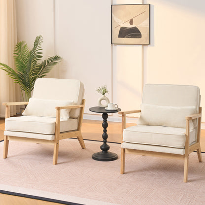 Mid-Century Modern Lounge Chair Single, Living Room Chair with Lumbar Pillow and Straight Wood Armrests, Accent Chair for Living Room, Bedroom, Indoor, Beige image 10
