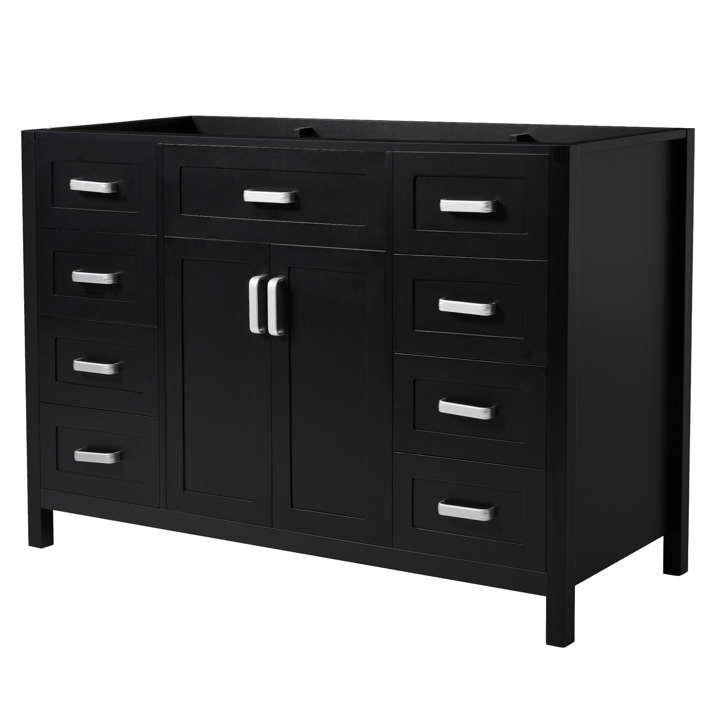 47" Bathroom Vanity without Sink, Cabinet Only, 2 Doors and 8 Drawers, Soft Close System, Classic Design, Black image 2
