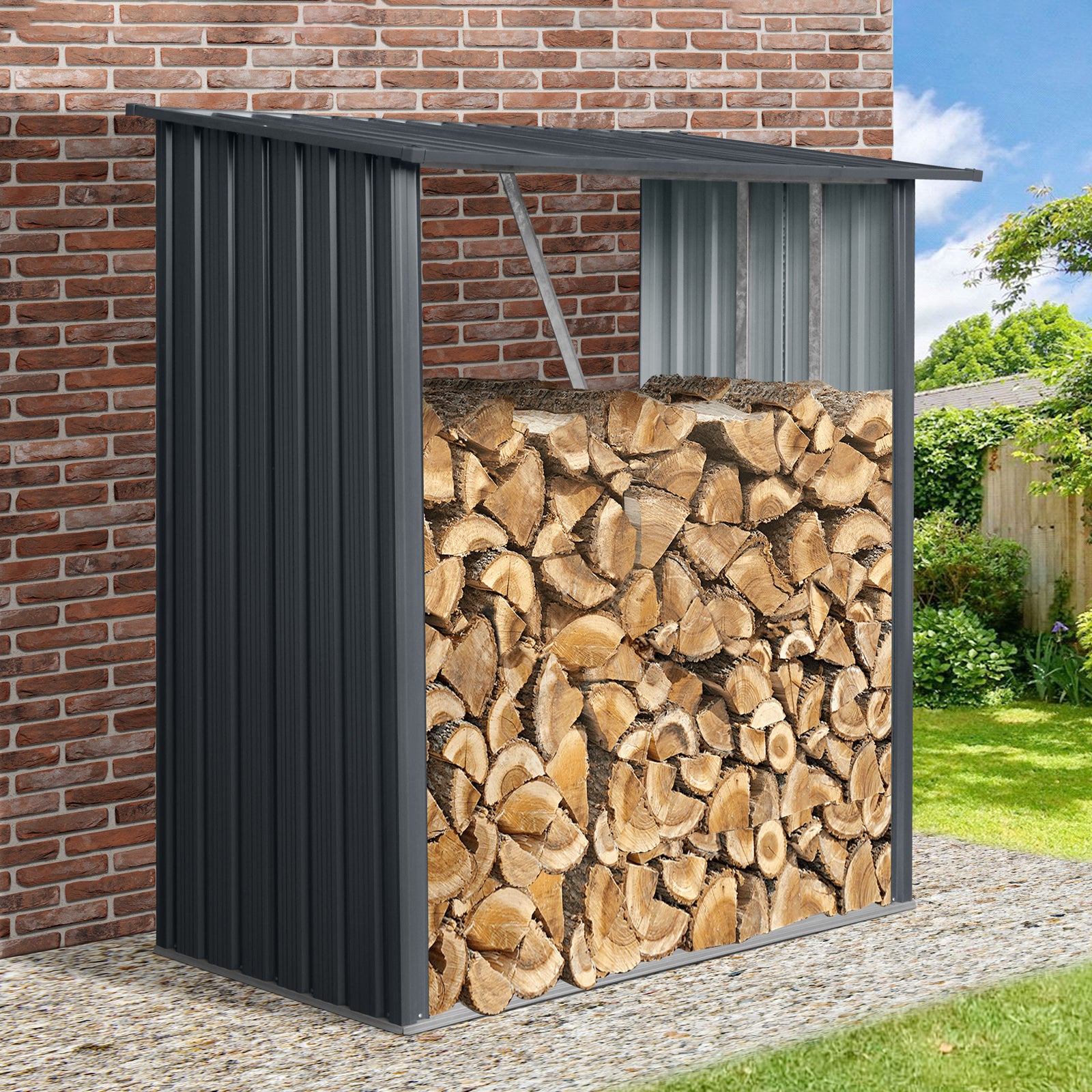 3ft x 5ft Outdoor Meta Firewood Rack,Open Wood Shed For Firewood, Pellet, or Lumber Storage, Black image 7