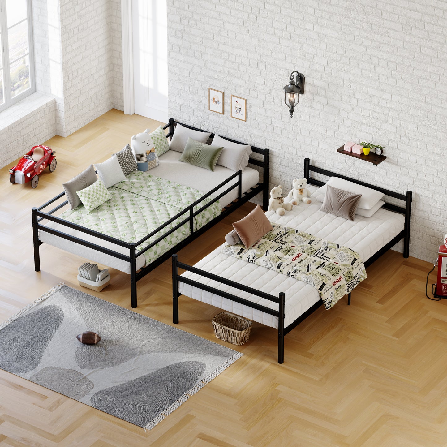 Bunk Bed with Ladder and high Guardrail Metal Bunk Bed, Storage Space, Noise Free,Twin Over Twin Size,BLACK image 3