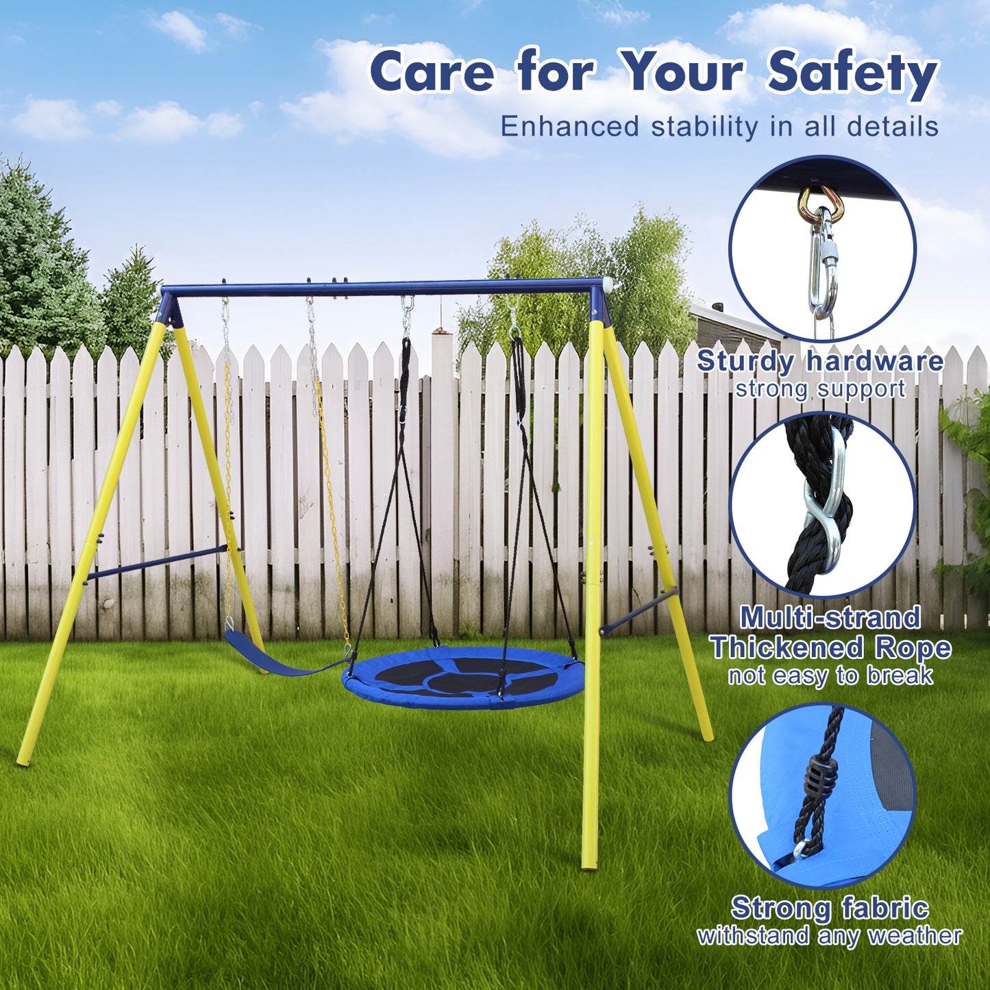 2 in 1 Swing Set With Hammock Swing, Belt Swing for Backyard image 8