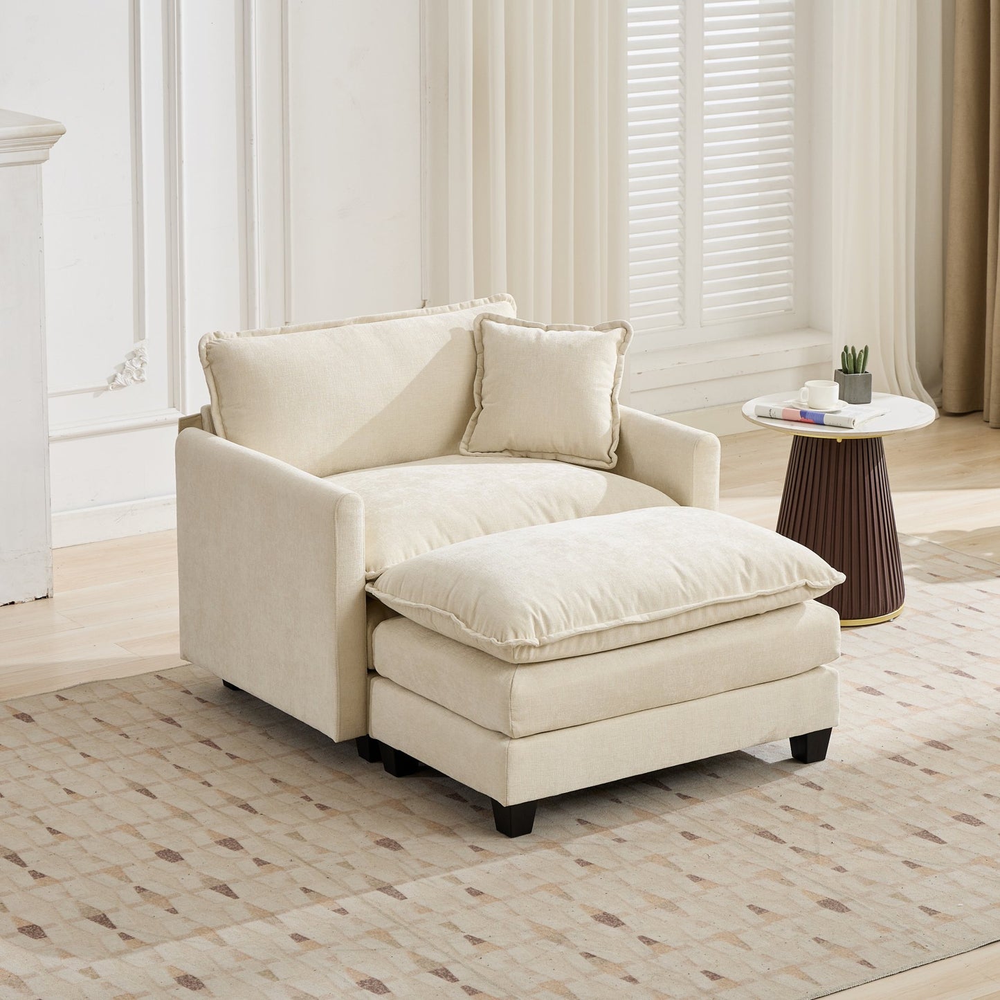 Cloud Sofa Ottoman only, Modern Sectional Couch, for Living Room Bedroom and Apartment, Comfy Double Layer Upholstered Seat Cushion, Breathable Chenille Fabric, Beige image 3