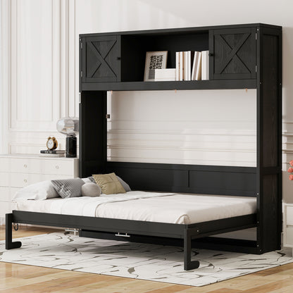 Full Size Murphy Bed with Storage Cabinets, Black image 1