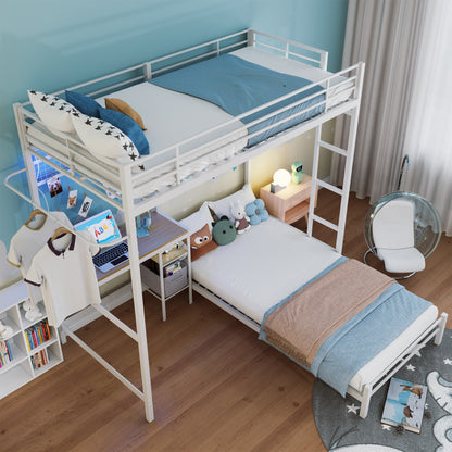 Bunk Bed with Ladder and high Guardrail, Able to Split, Metal Bunk Bed, Storage Space, Noise Free,Twin Over Twin Size,White image 4