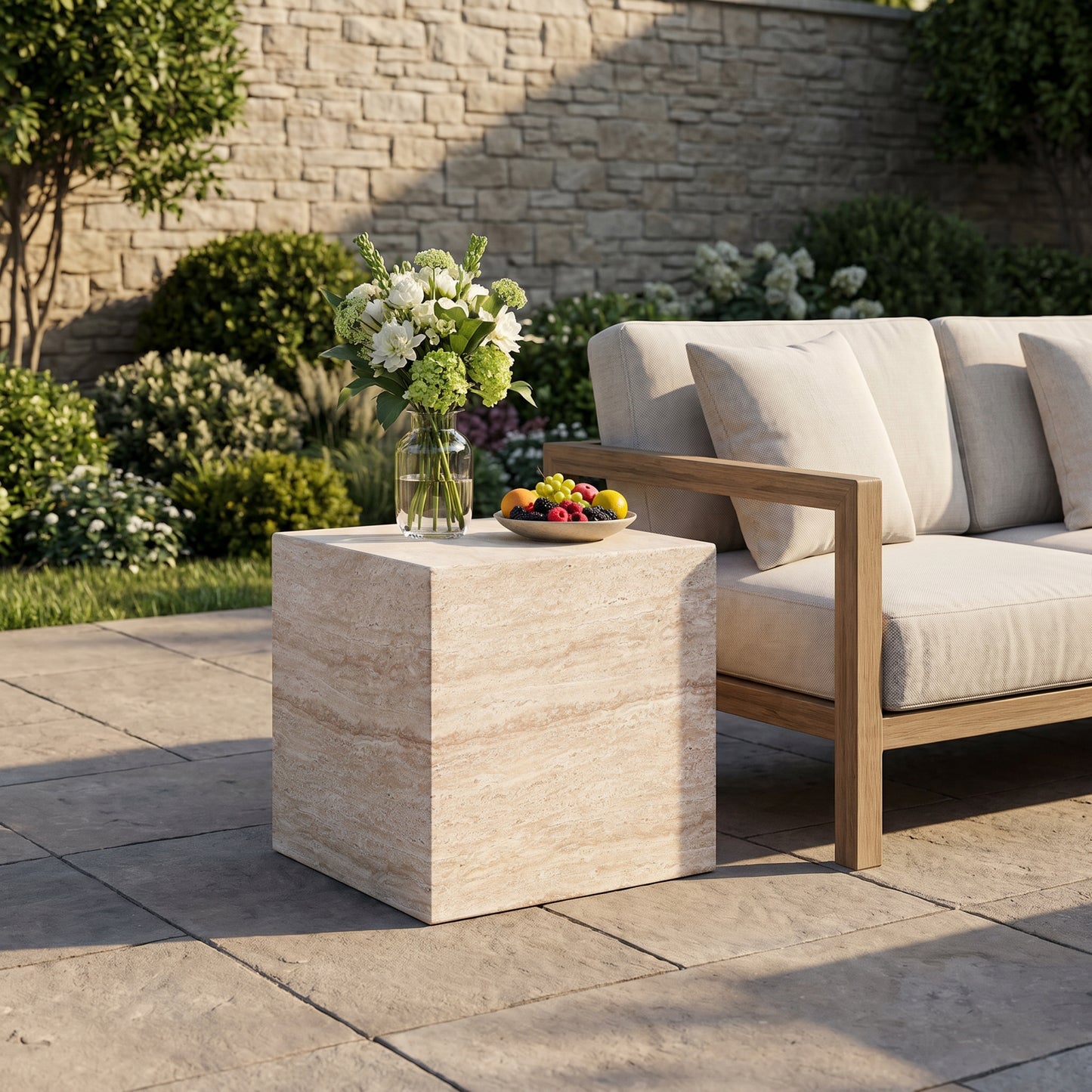 Outdoor/Indoor Square Travertine Lightweight Concrete Side Table image 2