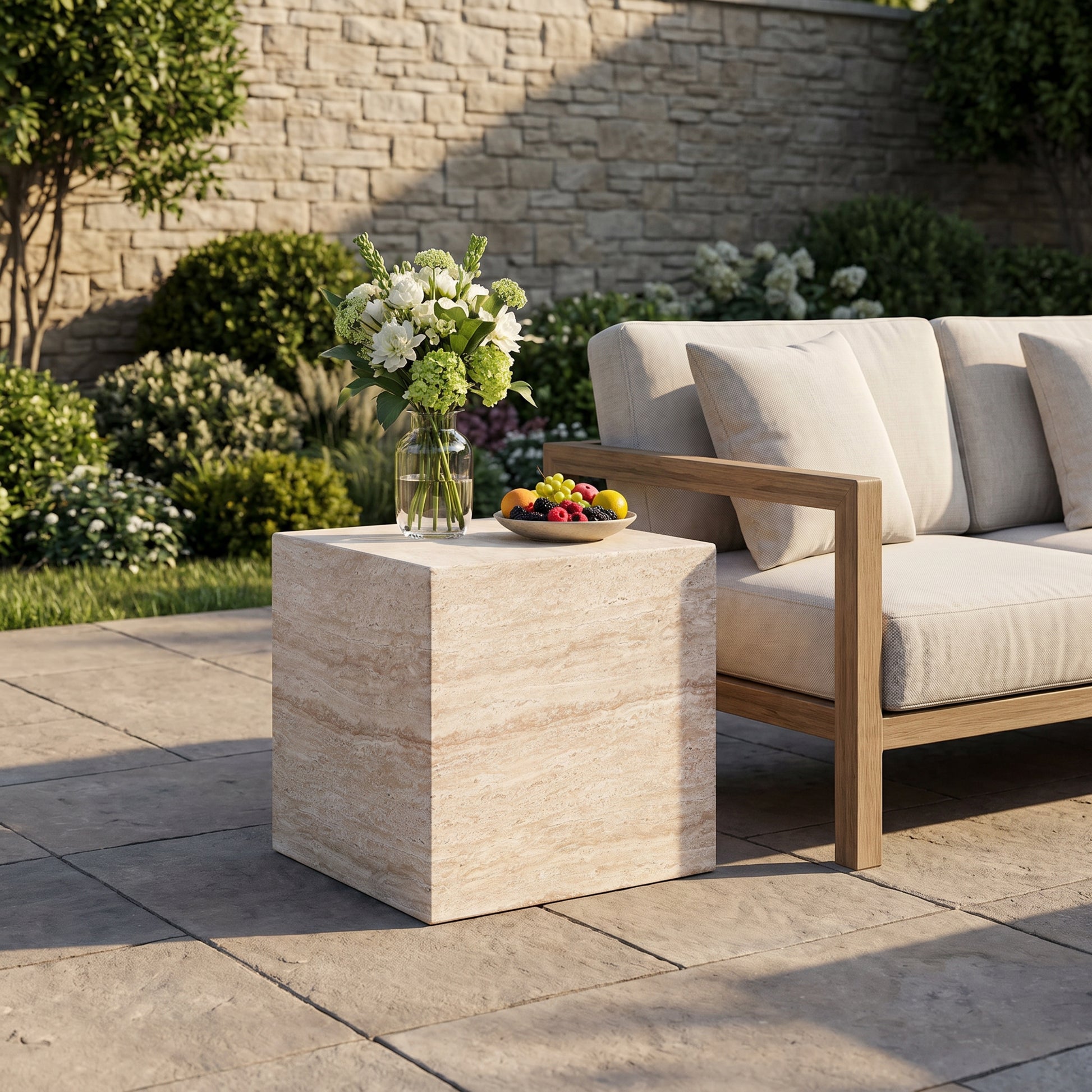 Outdoor/Indoor Square Travertine Lightweight Concrete Side Table image 2