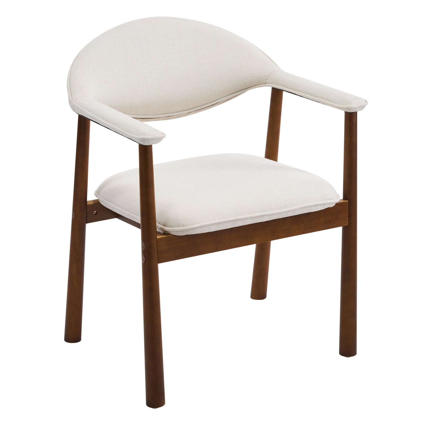 Modern Upholstered Dining Chairs with Curved Back, Beige Fabric & Walnut Finish Rubber Wood, Set of 2 image 6