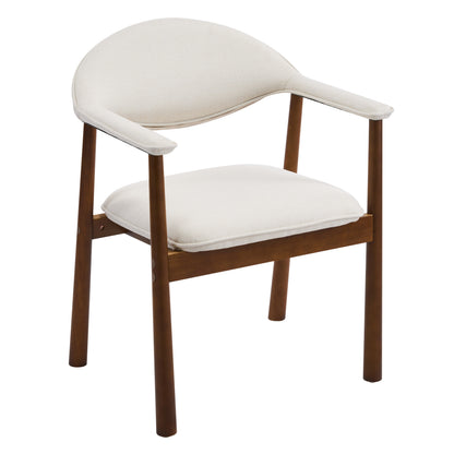 Modern Upholstered Dining Chairs with Curved Back, Beige Fabric & Walnut Finish Rubber Wood, Set of 2 image 6