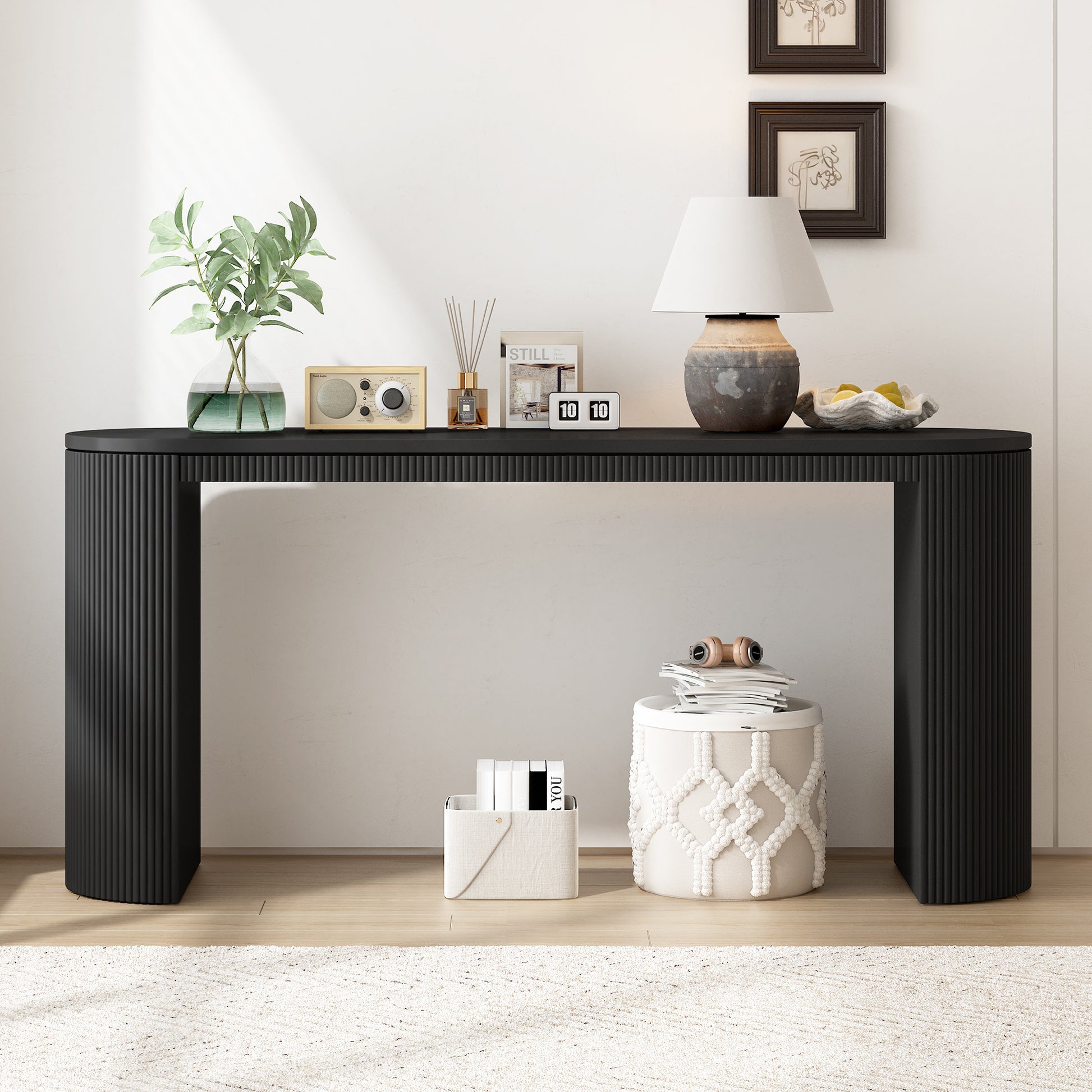 U_STYLE Curved Design Console Table with Unique Vertical Stripe Design,Suitable for Living Room,Study and Entrance image 1