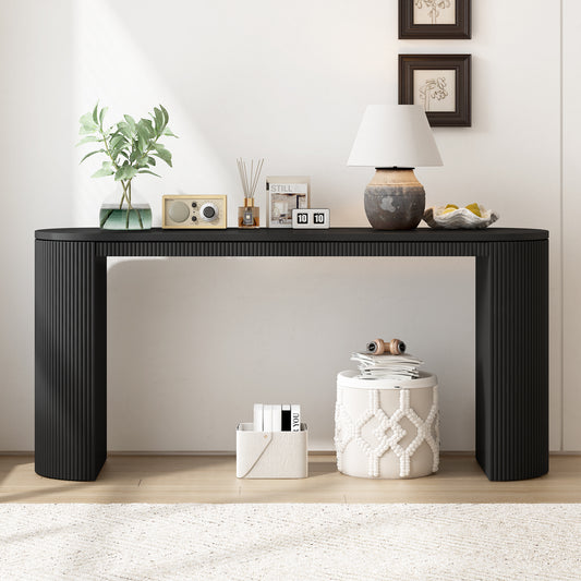 U_STYLE Curved Design Console Table with Unique Vertical Stripe Design,Suitable for Living Room,Study and Entrance image 1