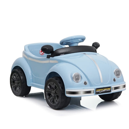 Close up of multifunctional steering wheel with buttons on kids ride on car