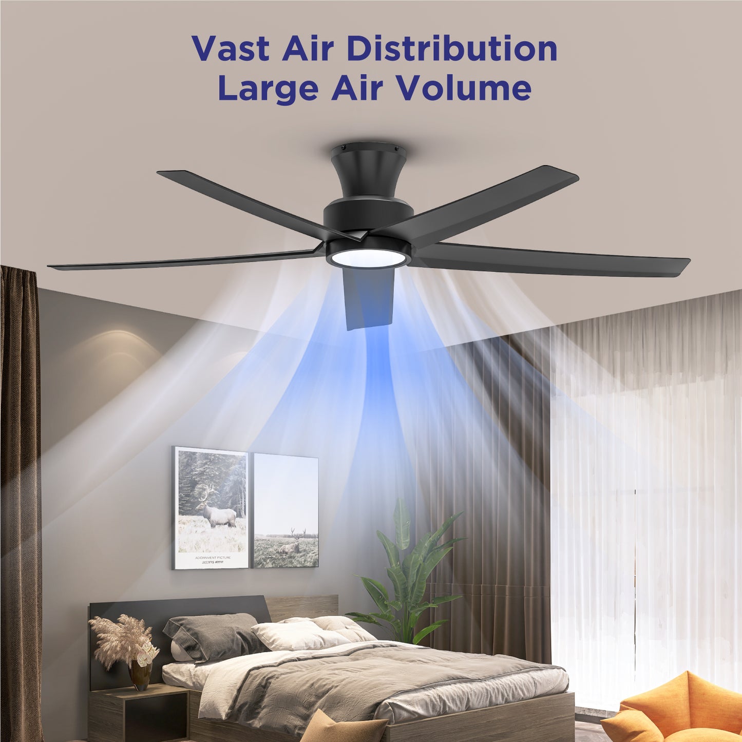52 inch Ceiling Fans with Lights, Large Air Volume Ceiling Fans with Reversible Quiet DC Motor and Remote, 5X-W5 image 7