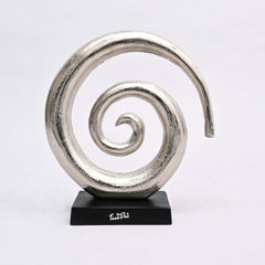 Aluminum Swirl Abstract Sculptures with Black Base –  Modern Decor, Set of 2