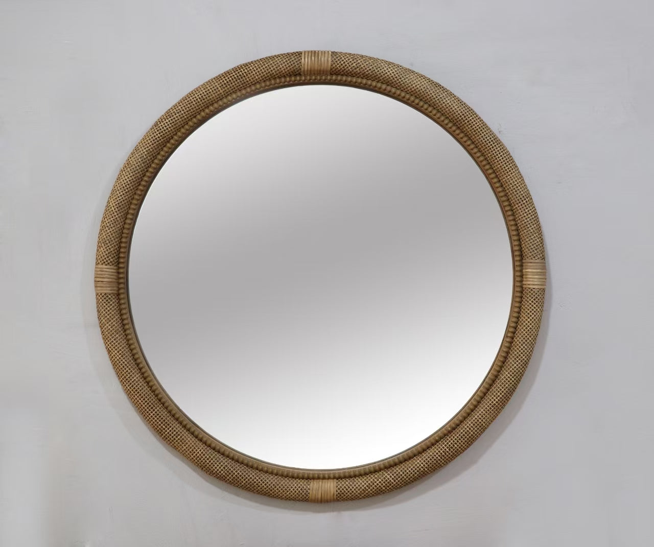 31.9" Woven Rattan Decorative Round Mirror with Wrapped Accents image 9