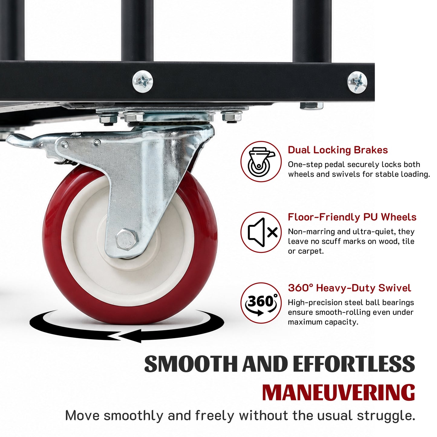 2000LBS Heavy Duty 2-in-1 Table Dolly, Adjustable Furniture Mover Cart with Multi-Slot & Flatbed Modes, 360° Swivel PU Wheels, Dual Brakes – For Drywall, Plywood, Equipment image 9