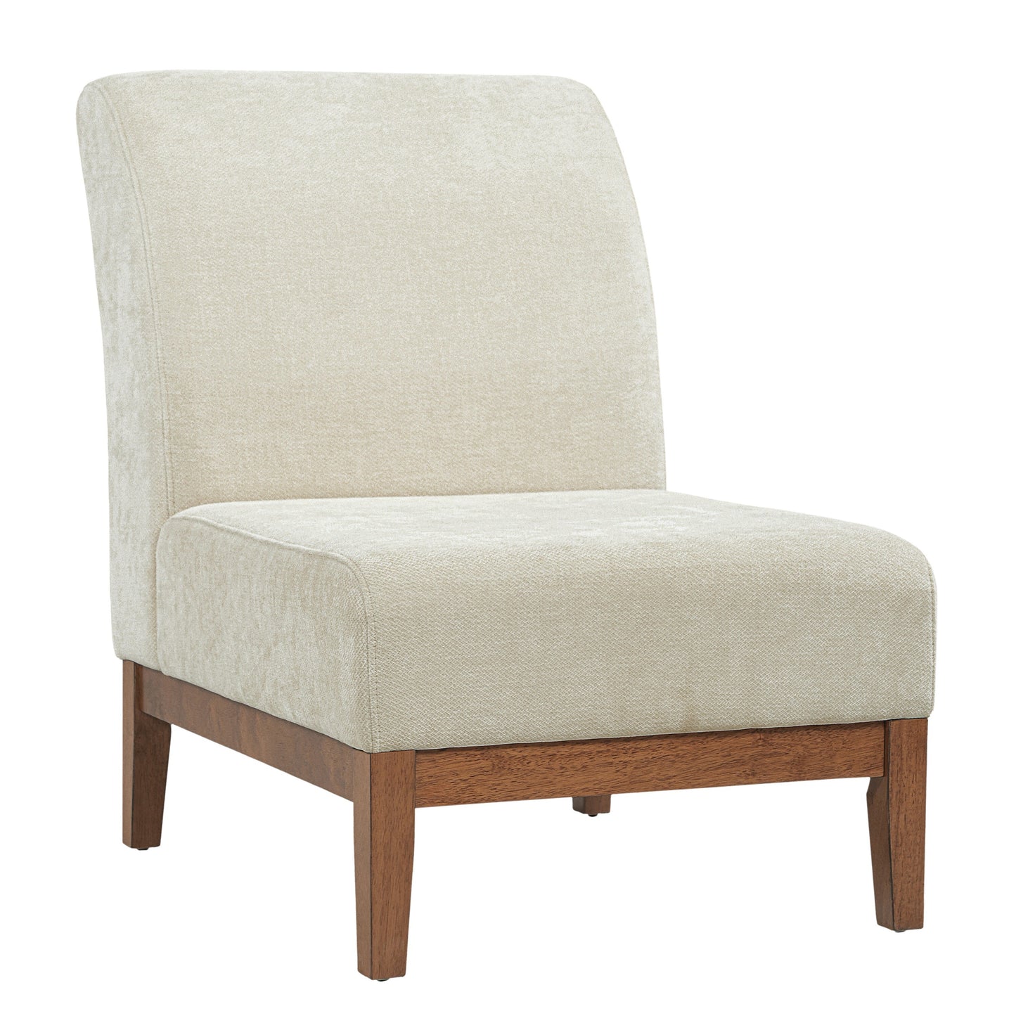 Modern Accent Chair - Beige Fabric Upholstered Accent Chair with Walnut Color Frame, 300lbs Capacity for Living Room, Bedroom & Entryway image 5