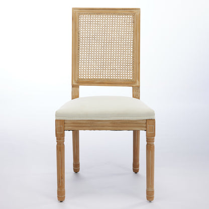 French Decor Chairs Set of 2, Louis Dining Chairs with Square Rattan Backrest and Exquisitely Carved Solid Wood Frame for Living Room, Kitchen, Restaurant,SW1779BG, Beige image 2