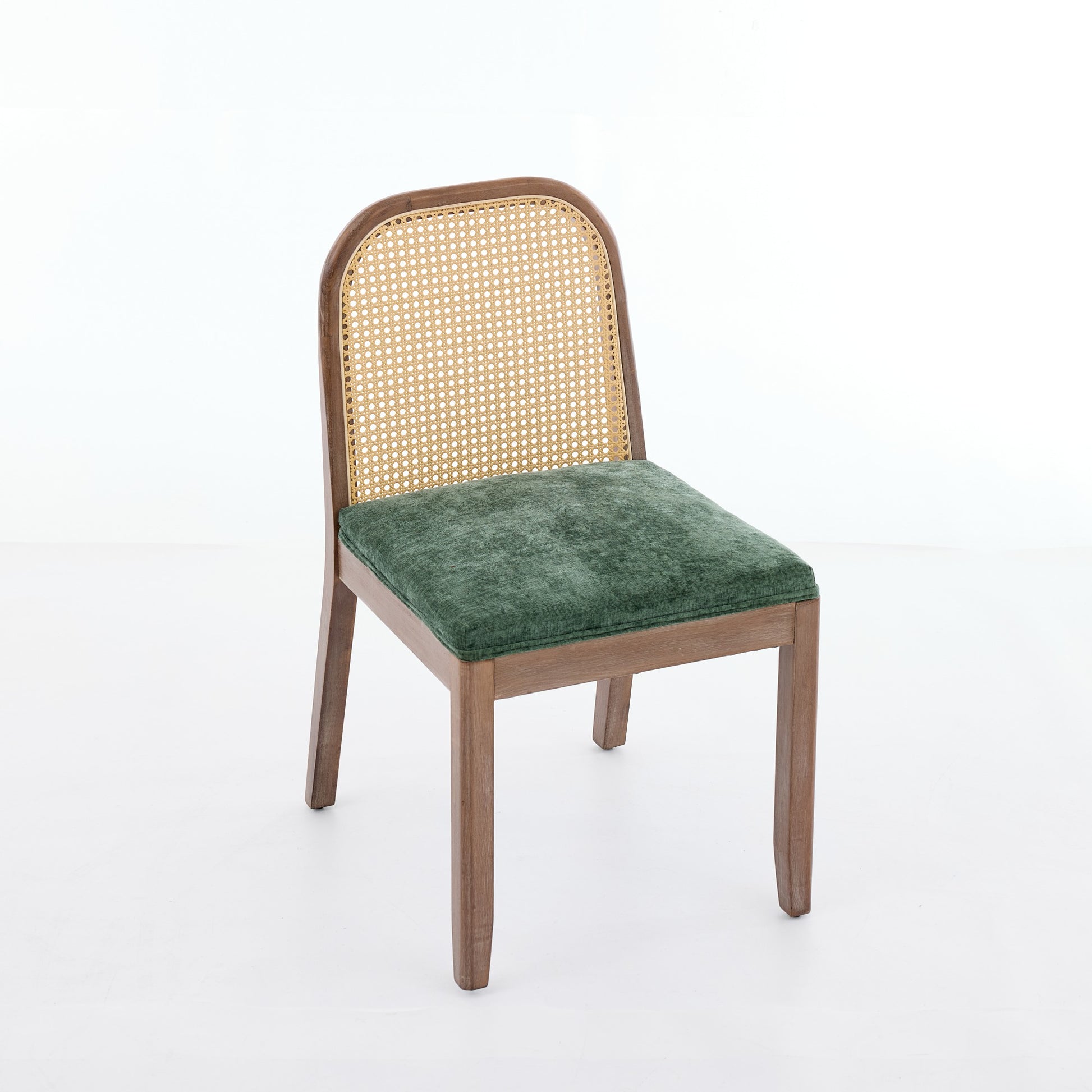 Set of 2 Curved Arched Cane Back Dining Chairs,Mid Century Farmhouse Side Chairs,Distressed Solid Wood Frame,Chenille Cushion with S-Spring and Sponge,Armless Accent Chairs for Kitchen,Green,SW1899OL image 4