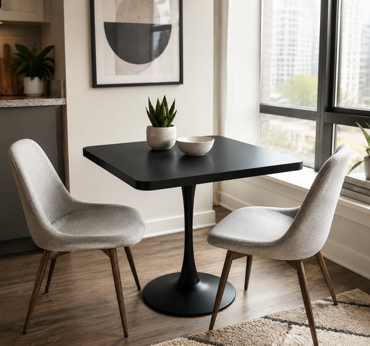 Square Dining Table, 27.6" Tulip Table with Thickened Edge Decor Tabletop & Metal Pedestal, Mid Century Modern Bistro Table for Kitchen, Small Places, Living Room, Cafe (BLACK Color) image 1