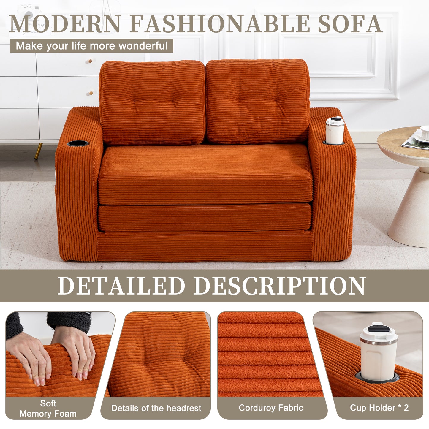 Convertible Sofa Bed,Expandable double Sofa Bed, 2 in 1 Convertible Sofa Bed, Fold Out Floor Couch with Pillows for Living Room Bedroom Lounge image 6