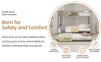 Silver Twin Metal Triple Bunk Bed Frame – Versatile Convertible 3-in-1 Design, Heavy-Duty Steel, Sleek Silver Finish, Ideal for Dorms/Guest Rooms image 6