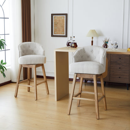 33.25" Swivel Counter Stools Set of 2, Upholstered Counter Height Bar Stools with Solid Rubber Wood Frame, Backrest, Footrest, Armless Barstools for Home Bar, Kitchen Counter, Natural + Beige image 4