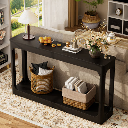 55.1-inch curved-leg storage table, ideal for entryways, slim wooden side table that can be placed behind a sofa, perfect for entryways, hallways, and doorways. Black, 55.1"L*11.8"W*31.1"H image 4