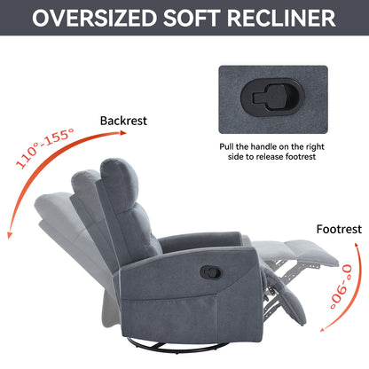 Manual Recliner Chair with Rocker and Swivel in Fabric for Living Room, Grey image 8