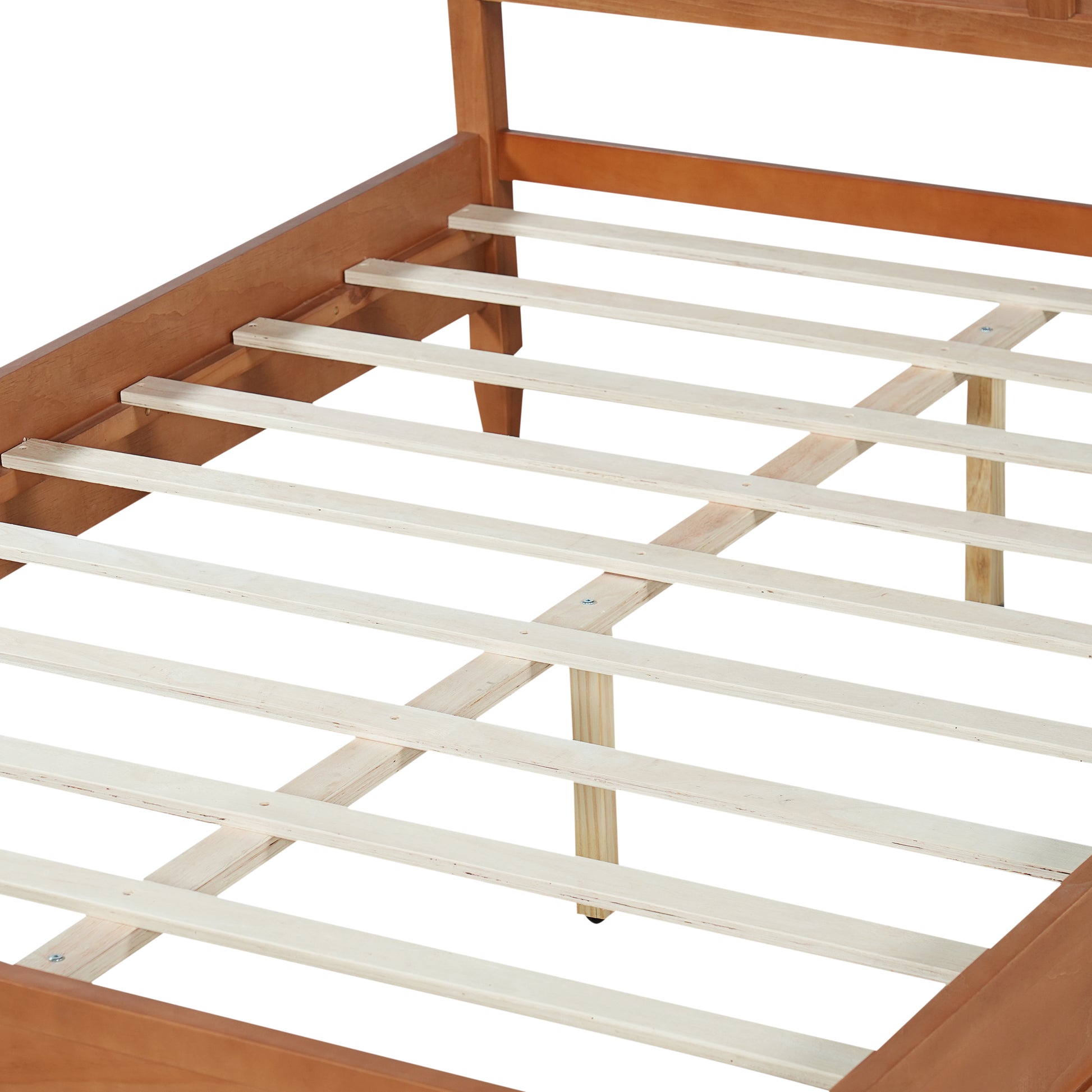 Queen Size Wood Platform Bed Frame with Classic Panel Headboard, Wooden Slats Support, No Box Spring Needed, Easy Assembly, Brown image 12