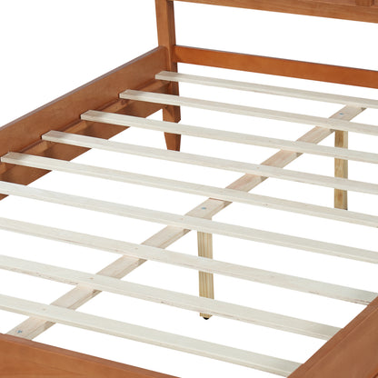 Queen Size Wood Platform Bed Frame with Classic Panel Headboard, Wooden Slats Support, No Box Spring Needed, Easy Assembly, Brown image 12