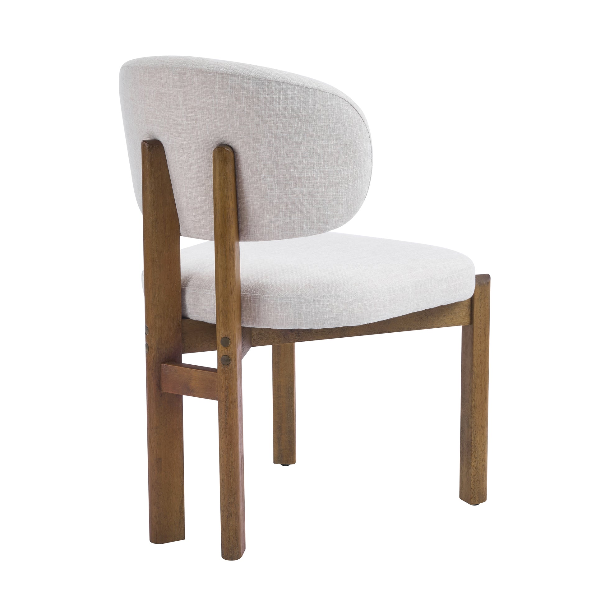 Beige Upholstered Mid-Century Walnut Finished Frame Dining Chairs (Set of 2) image 9