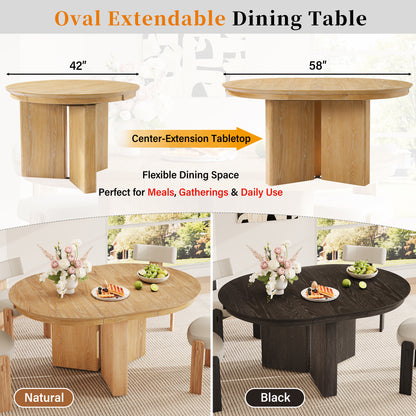TREXM Oval Extendable Dining Table, Modern Farmhouse Kitchen Table with Pedestal Base and Adjustable Foot Pads for Dining Room, Kitchen (Natural) image 8