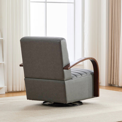 30.7"W Modern Upholstered 360° Swivel Accent Chair with Solid Wood Armrests and Comfy Channel Tufted Lounge Reading Chair, Single Sofa Armchair for Hotel Bedroom Living Room Office and Bedroom. Gray image 8