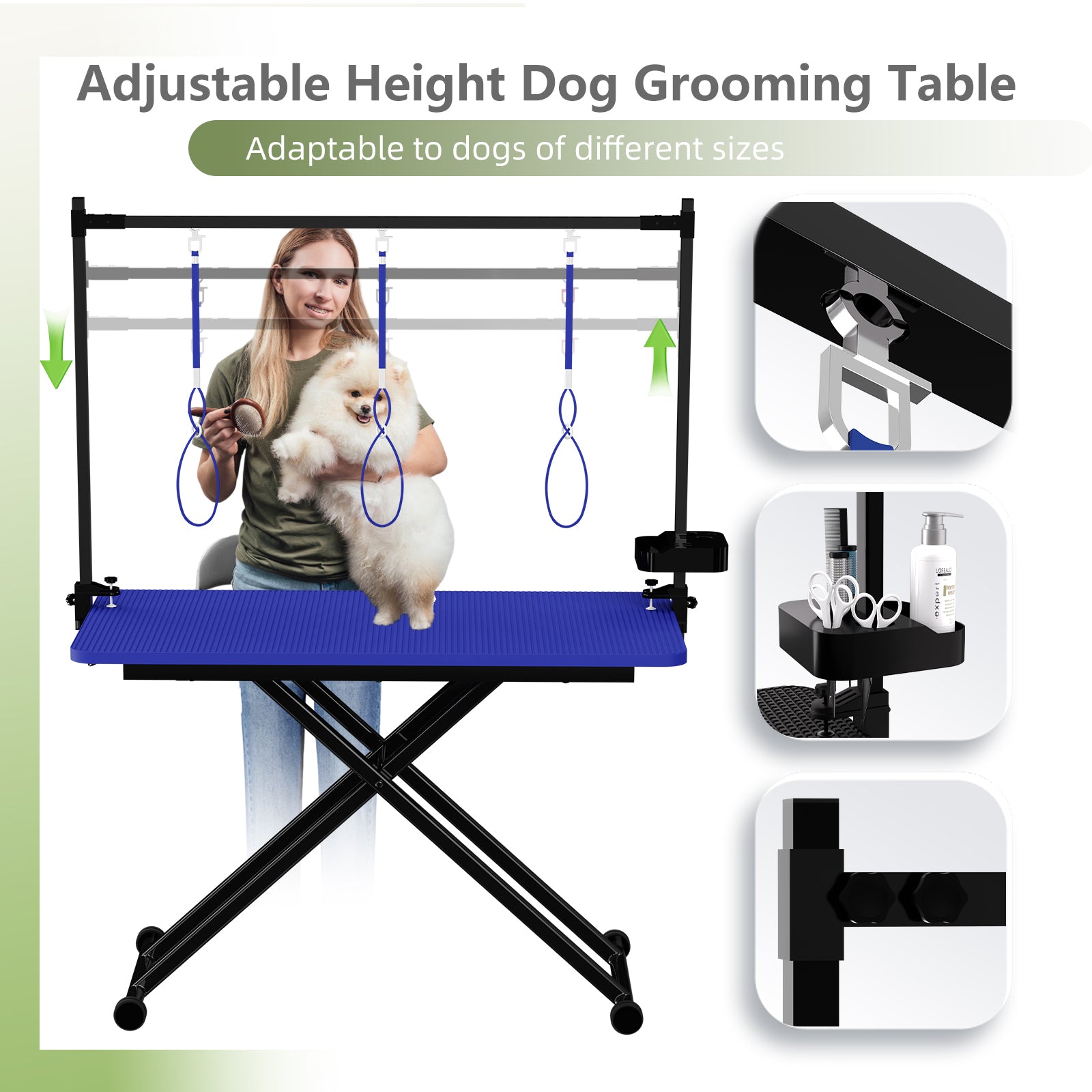 47'' Blue Large Dog Grooming Table X-Lift Foldable Grooming Table for Dogs at Home Adjustable Height Arms Pet Station with Nooses, Tool Organizer image 5