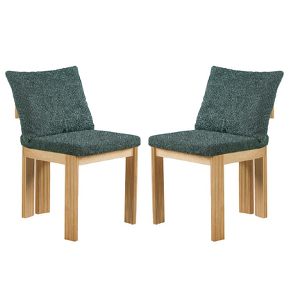 Indoor Boucle Dining Chair Set of 2, Rubber Wood Frame, Plush Green Boucle Seating, 250lbs Weight Capacity for Kitchen & Dining Room image 3